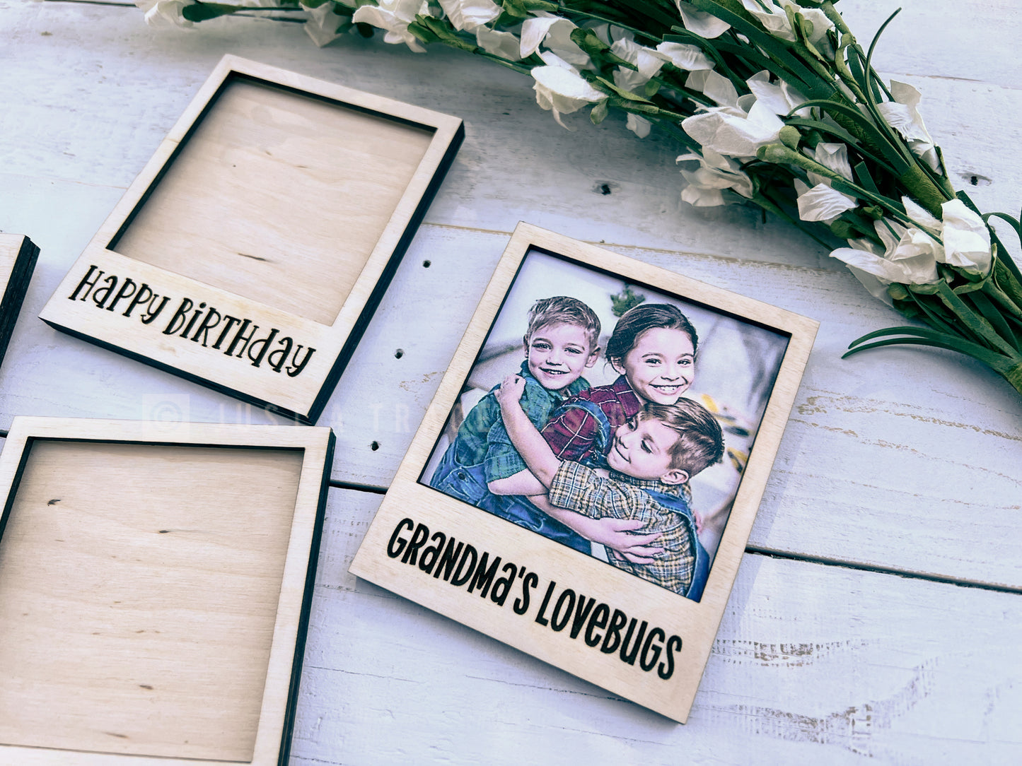 Personalized Wood Picture Frame With Back, Refrigerator Magnet, Wedding Favor, Graduation Photos, Vacation Photo Frame, Bridesmaid Photos