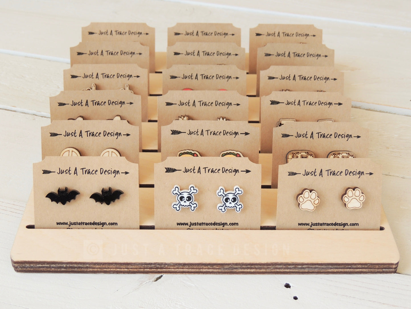 Earring Card Display Stand, 10" x 8", Flat Rack, Earring Card Holder, Jewelry Holder, Pin Holder, Wood Vendor Display, Craft Show Display