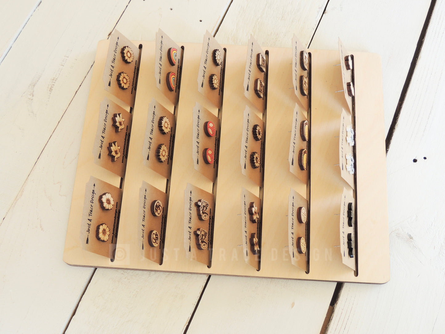 Earring Card Display Stand, 10" x 8", Flat Rack, Earring Card Holder, Jewelry Holder, Pin Holder, Wood Vendor Display, Craft Show Display