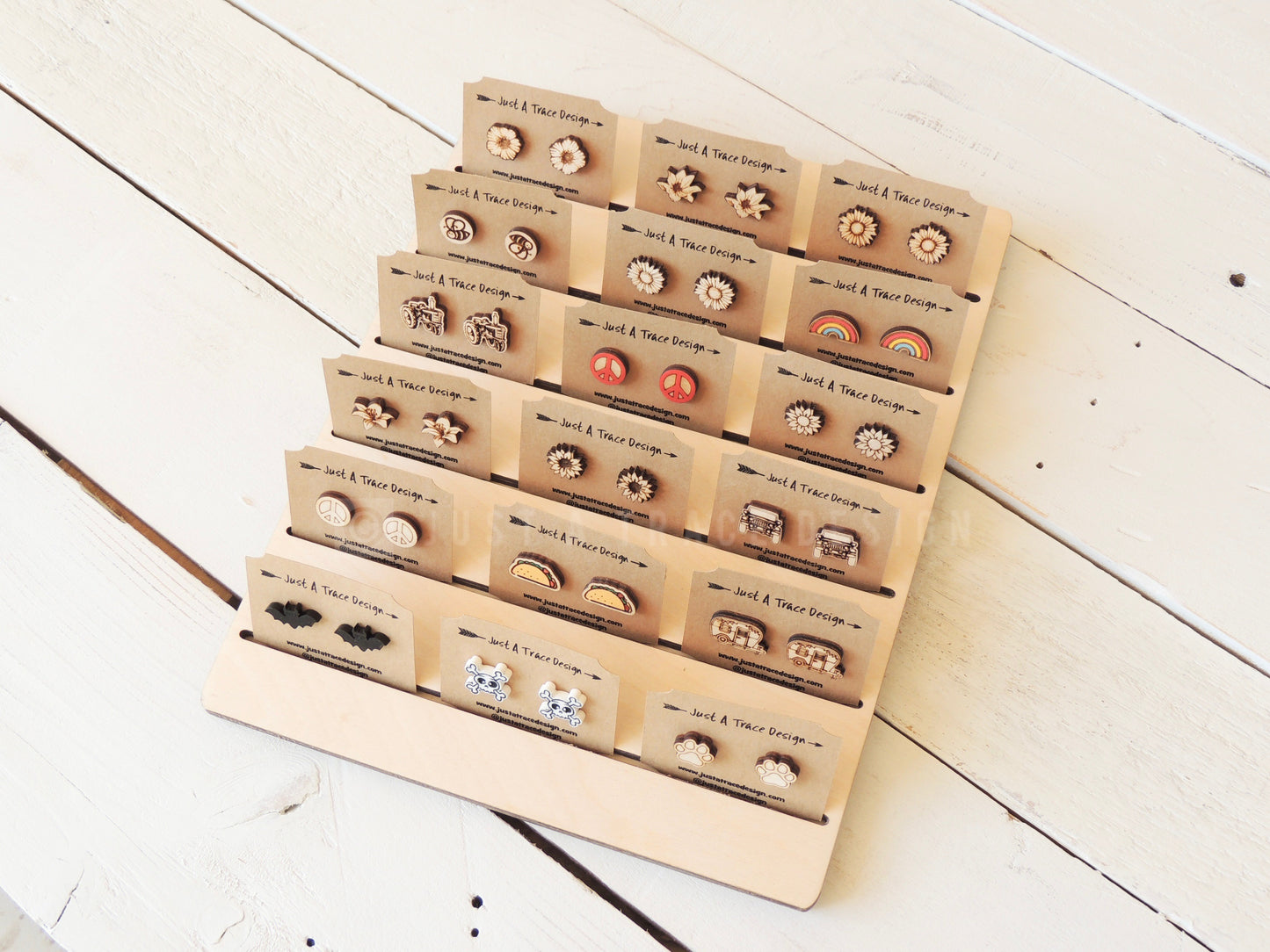 Earring Card Display Stand, 10" x 8", Flat Rack, Earring Card Holder, Jewelry Holder, Pin Holder, Wood Vendor Display, Craft Show Display