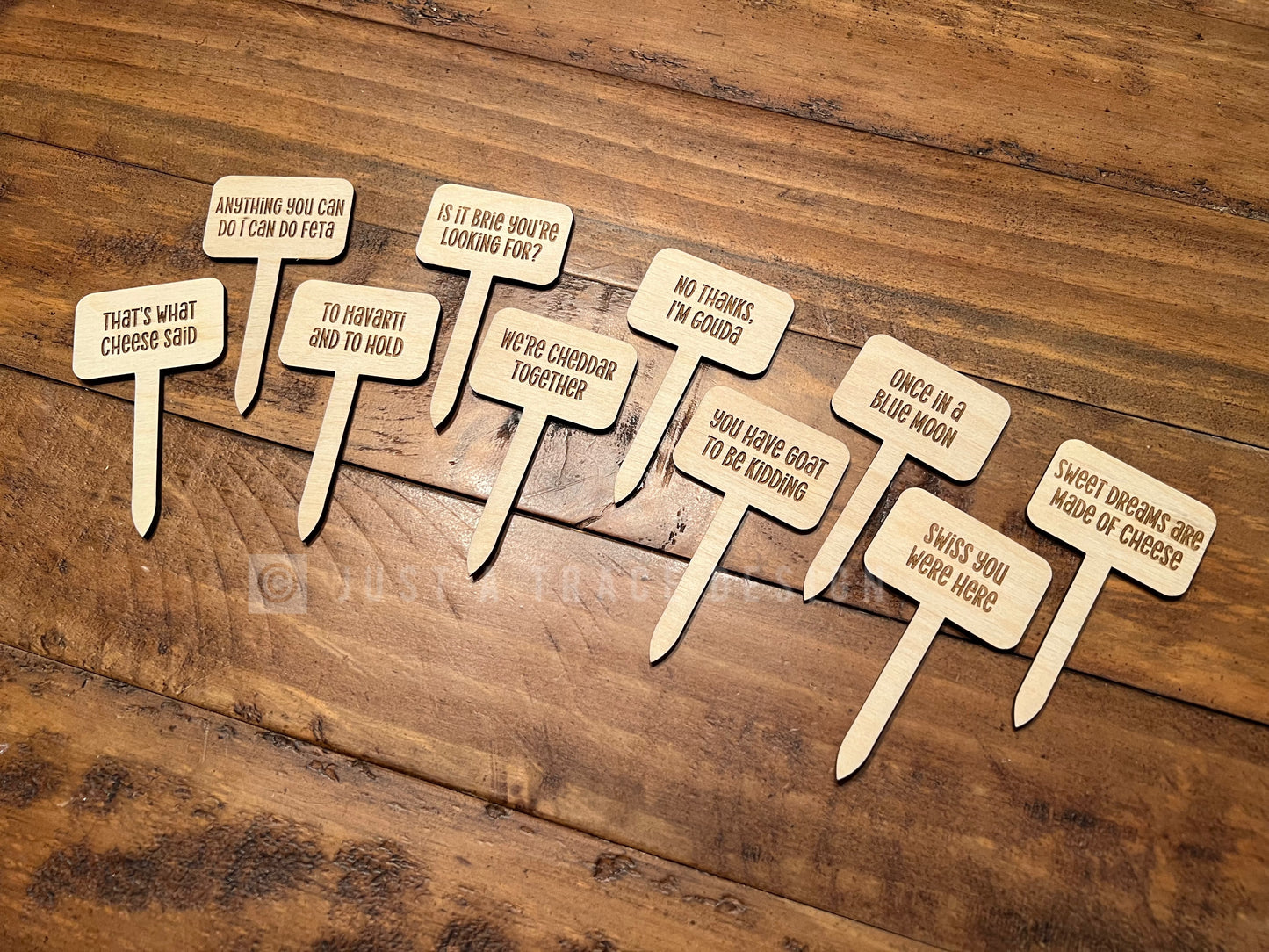 Set of 10 Wooden Punny Funny Cheese Markers, Grazing Board, Cheese Board, Serving Board, Charcuterie Board, Wood Cheese Picks, Food Marker