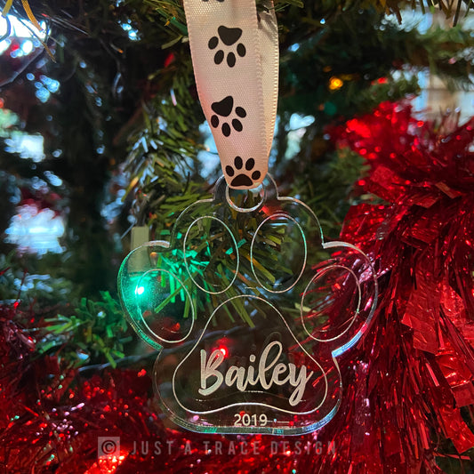 Personalized Acrylic Dog Paw Christmas Ornament, Dog Ornament, Pet Ornament, Holiday Ornament, Custom Ornament, Pet Parent Gift