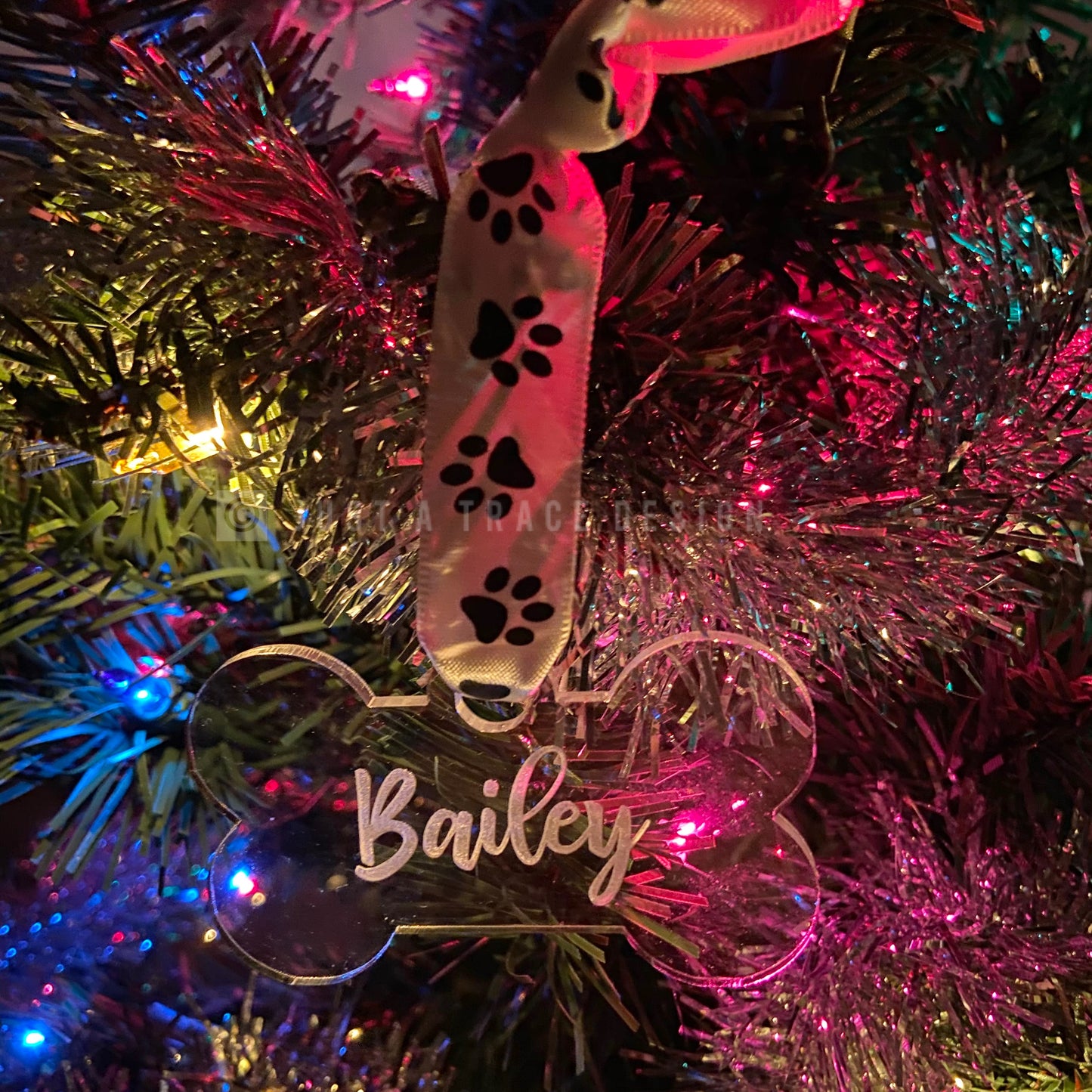 Personalized Acrylic Dog Bone Christmas Ornament, Dog Bone Ornament, Pet Ornament, Holiday Ornament, Custom Ornament, Pet Parent Gift