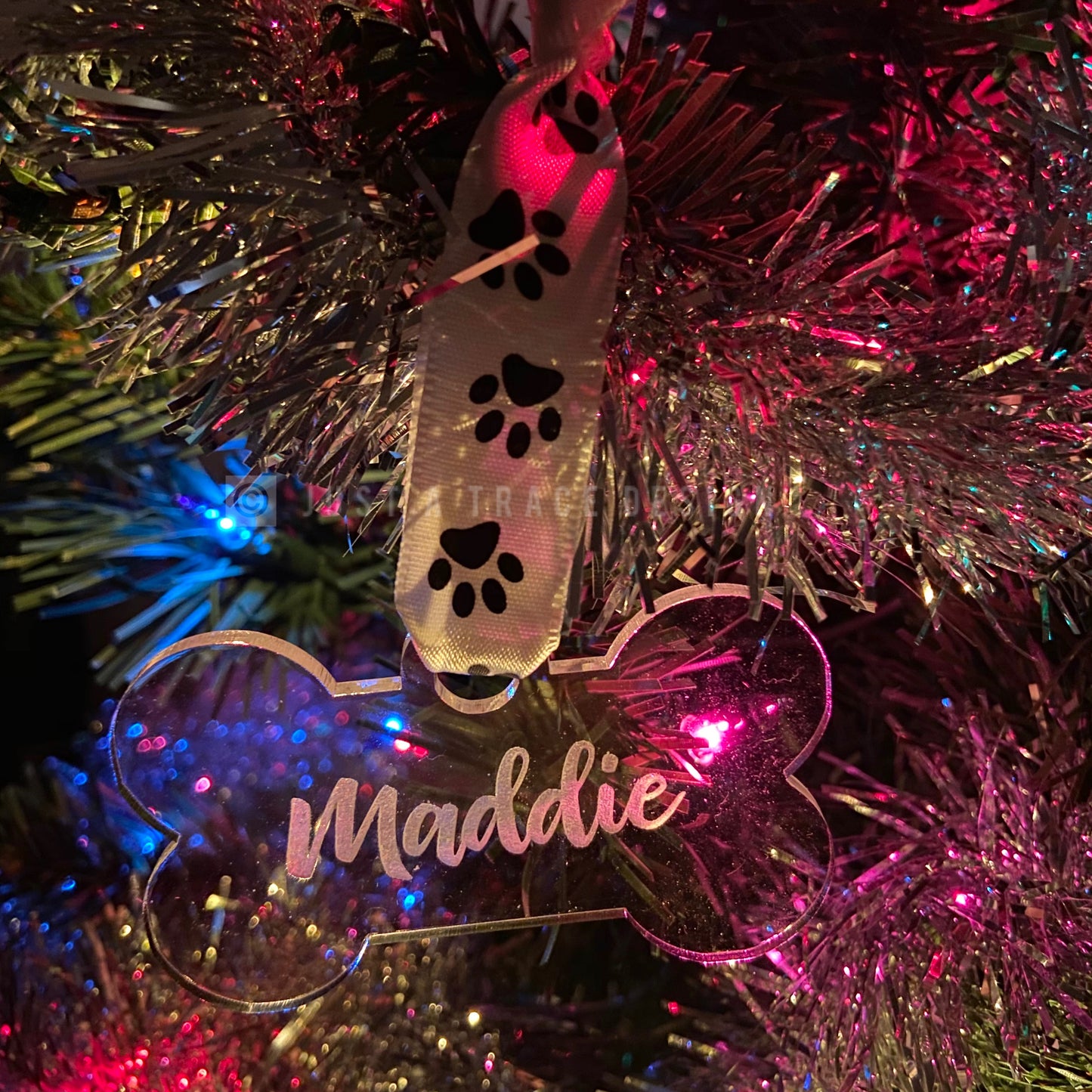 Personalized Acrylic Dog Bone Christmas Ornament, Dog Bone Ornament, Pet Ornament, Holiday Ornament, Custom Ornament, Pet Parent Gift