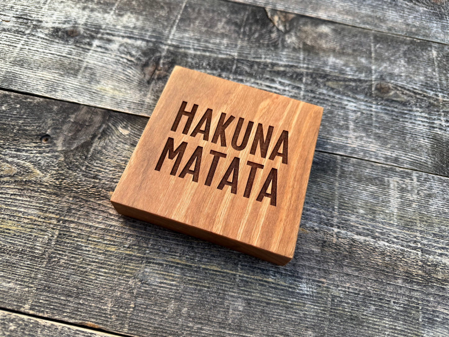 Hakuna Matata Mini Block Wooden Sign, Daily Reminder, Inspirational Sign, Motivational Sign, No Worries Shelf Sitter Sign, 4"x4"x3/4" Sign