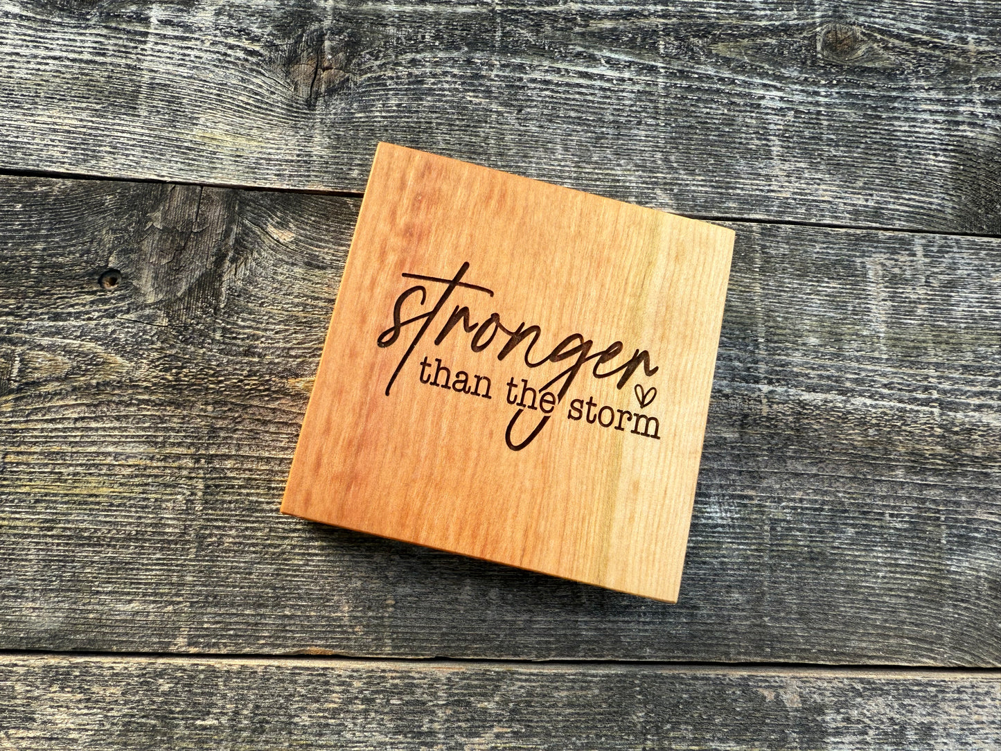 Stronger Than The Storm Mini Block Wooden Sign, Daily Reminder, Inspirational Sign, Motivational Sign, Shelf Sitter Sign, 4"x4"x3/4" Sign