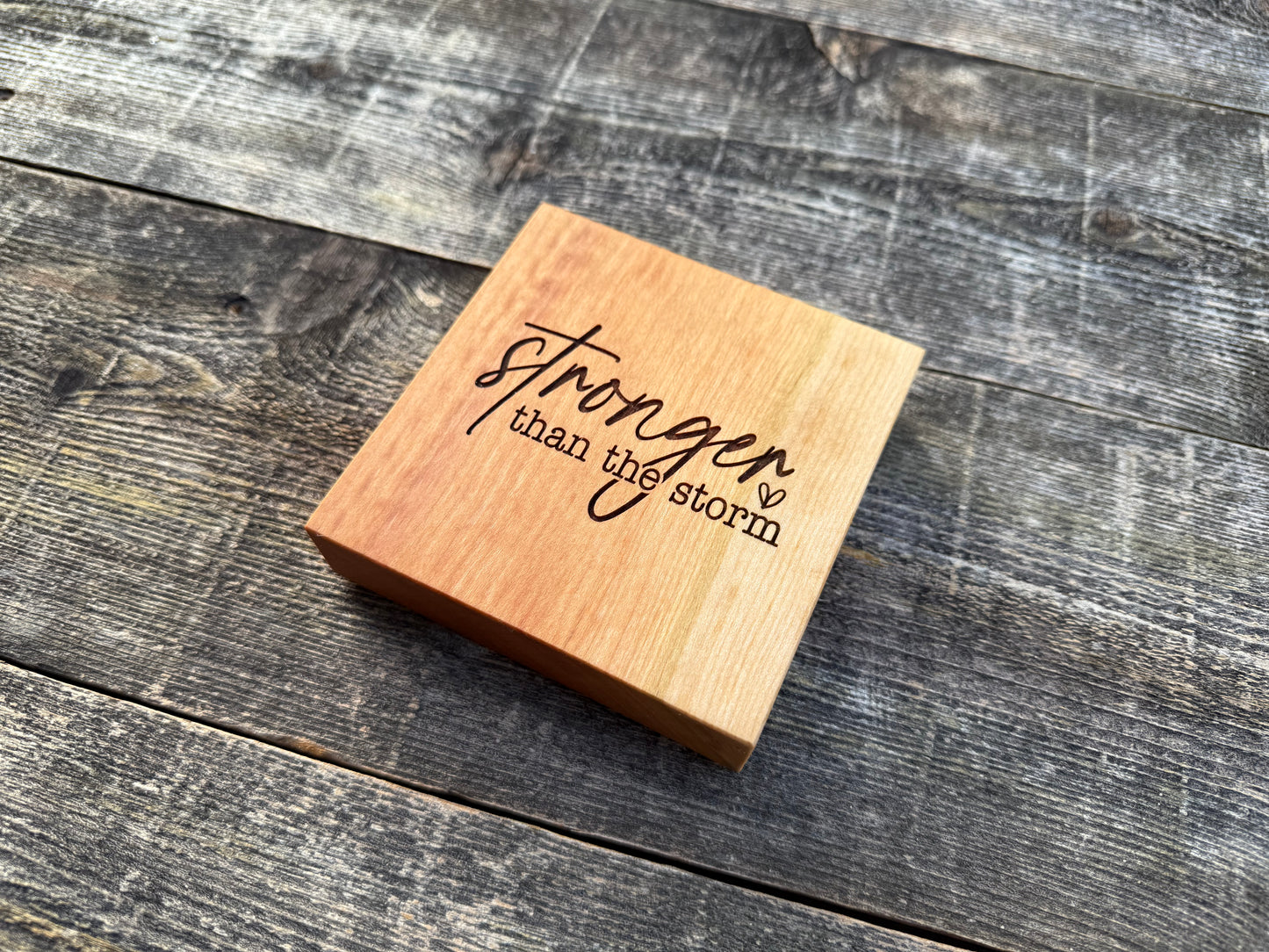 Stronger Than The Storm Mini Block Wooden Sign, Daily Reminder, Inspirational Sign, Motivational Sign, Shelf Sitter Sign, 4"x4"x3/4" Sign