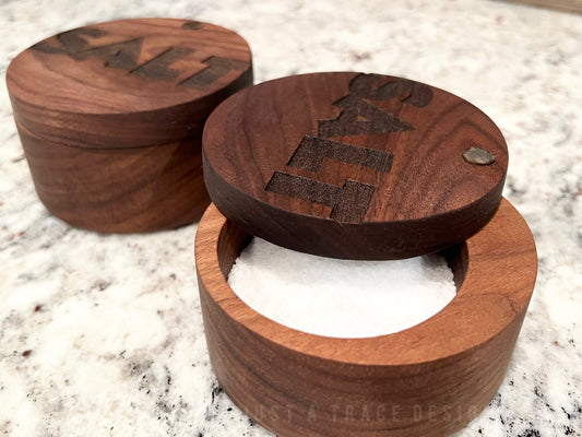 Walnut Salt Cellar with swivel lid, Wood Salt Cellar, Pinch Pot, Salt Holder, Spice Box, Chef Gift, Foodie Gift