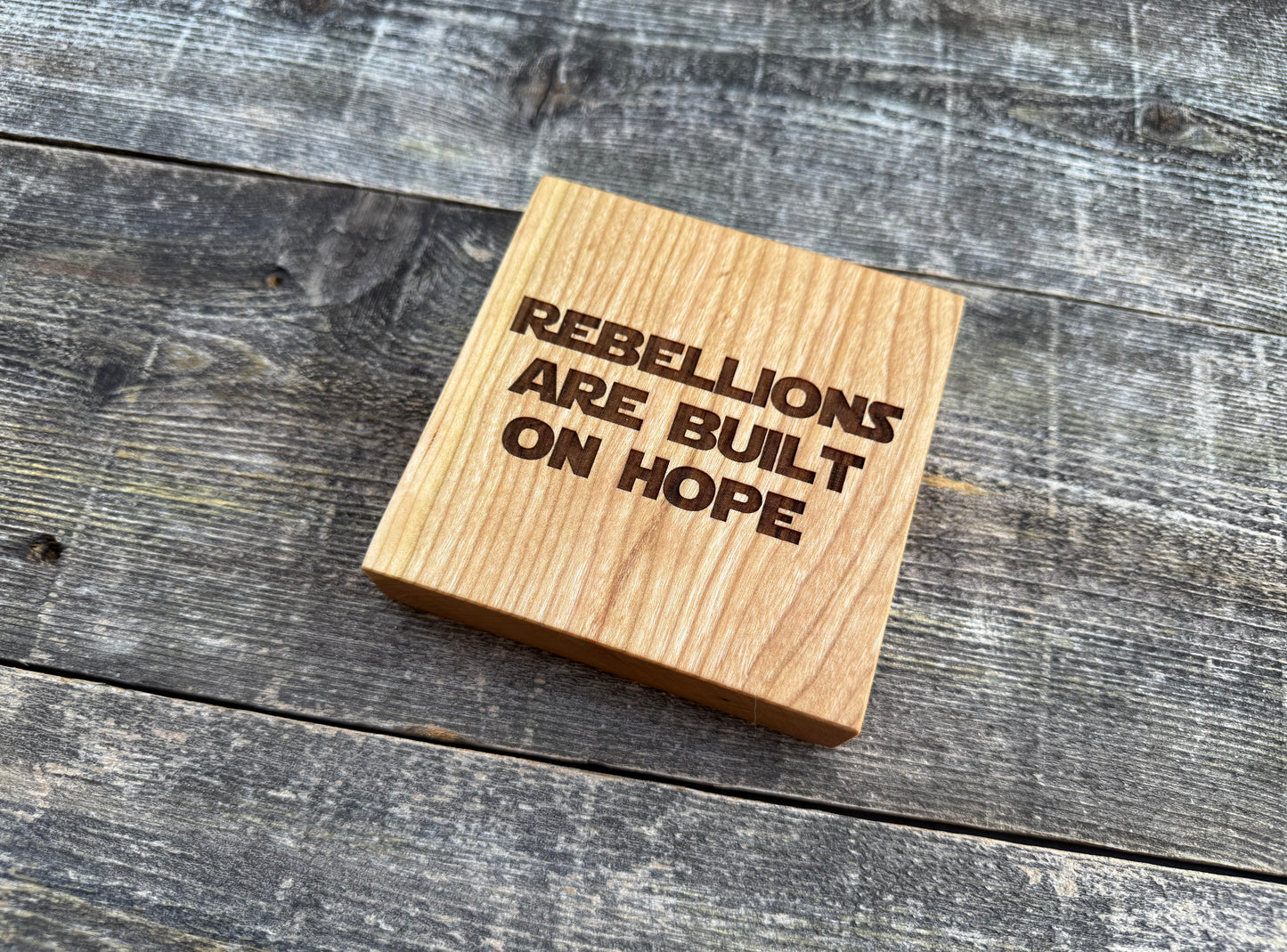Rebellions Are Built On Hope Mini Block Wooden Sign, Rebel Force, Desk Decor, Home Decor, Wood Shelf Sitter Sign, Handmade Gift, 4"x4"x3/4"