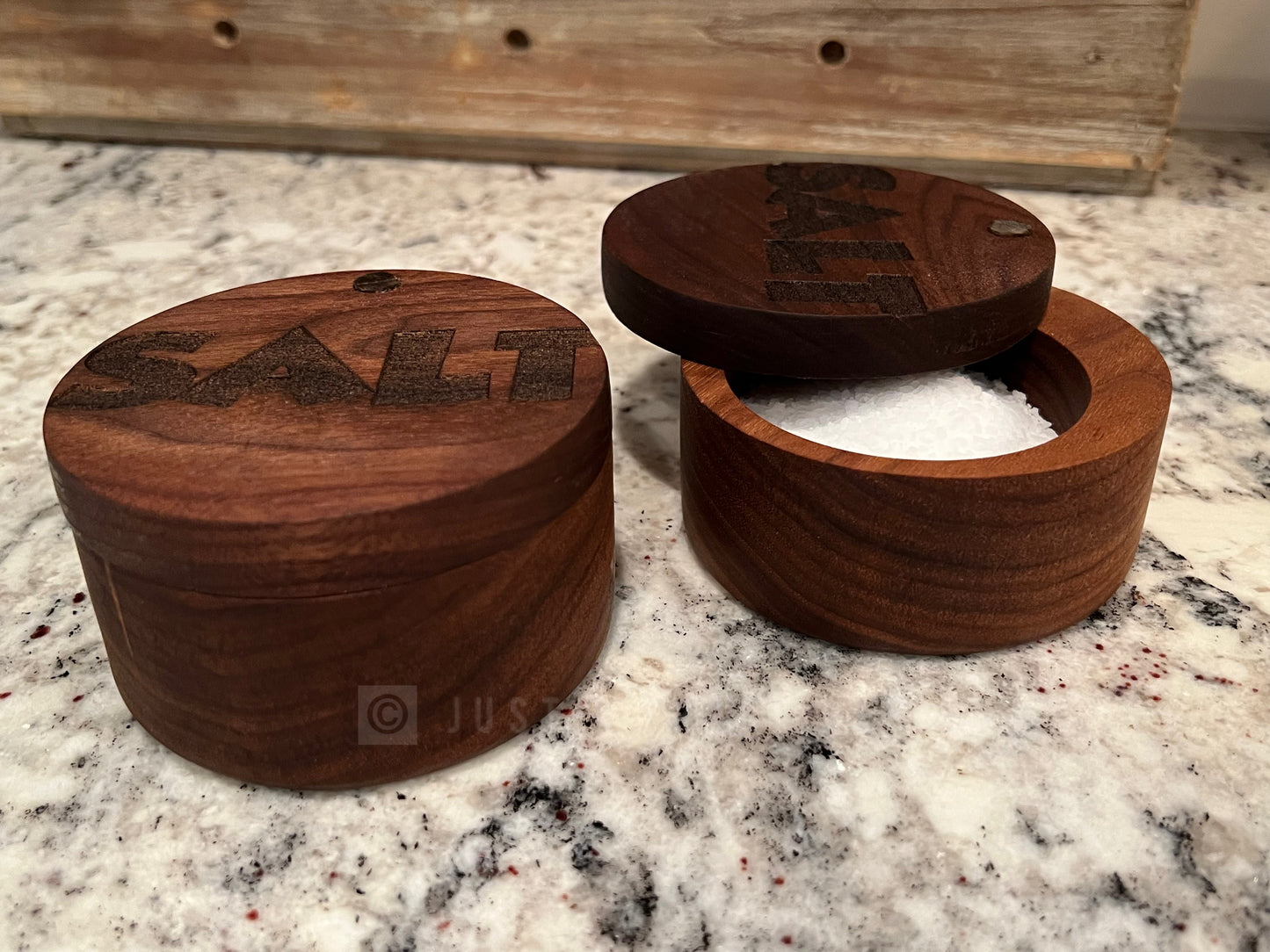 Walnut Salt Cellar with swivel lid, Wood Salt Cellar, Pinch Pot, Salt Holder, Spice Box, Chef Gift, Foodie Gift