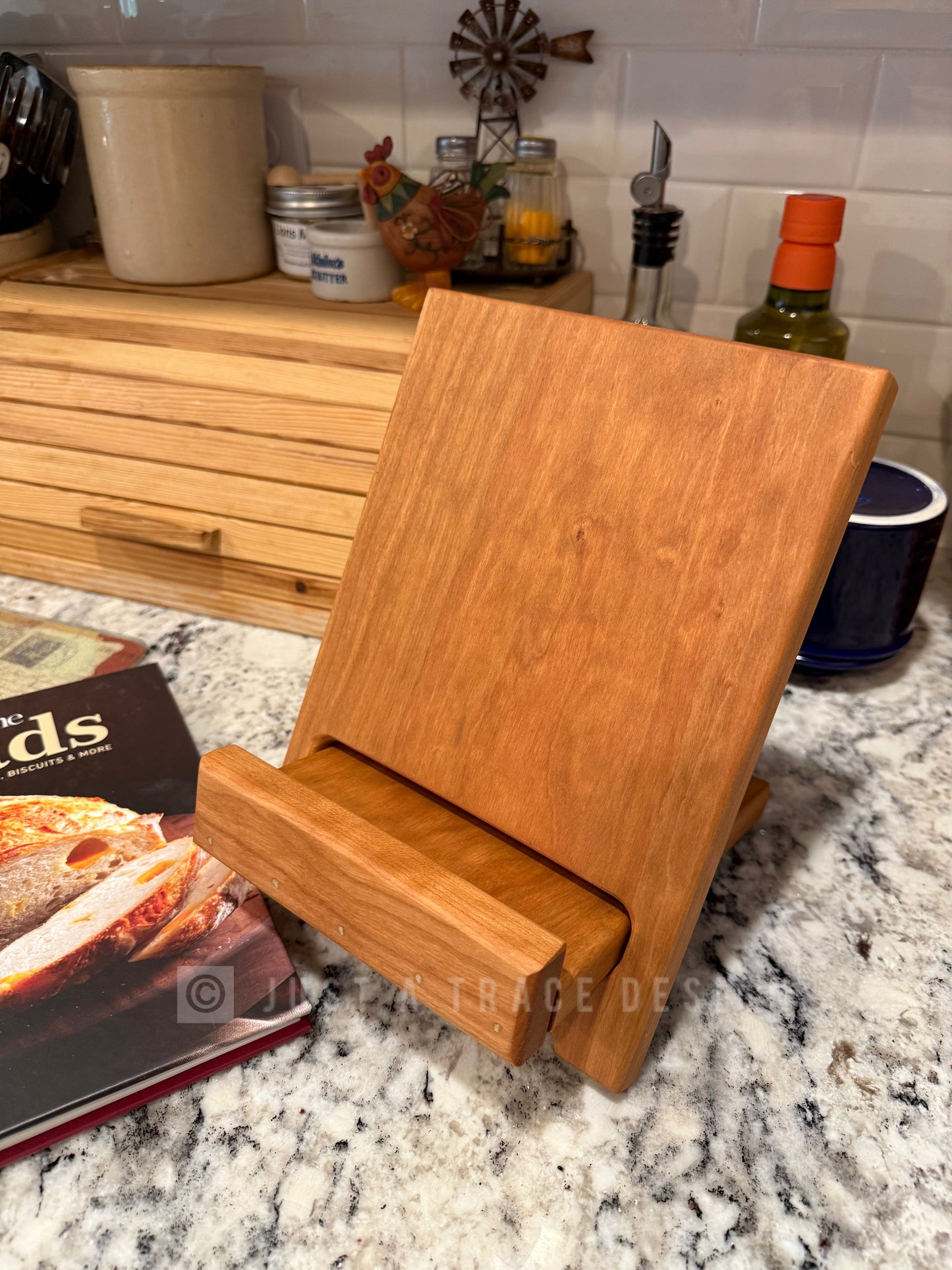 Rustic Wooden Cookbook Holder with Adjustable Stand, Kitchen Book & Tablet Stand, Housewarming Gift, Wedding Gift, Space Saving Design