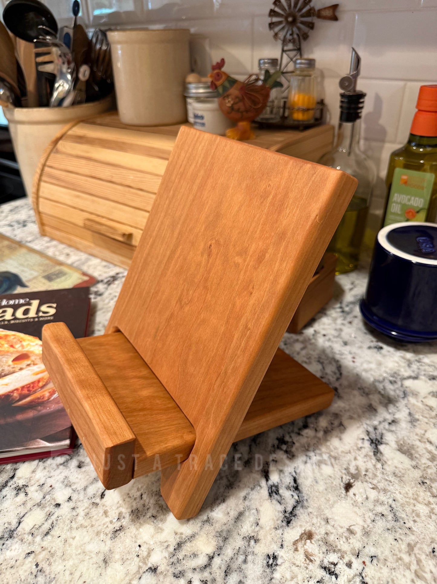 Rustic Wooden Cookbook Holder with Adjustable Stand, Kitchen Book & Tablet Stand, Housewarming Gift, Wedding Gift, Space Saving Design