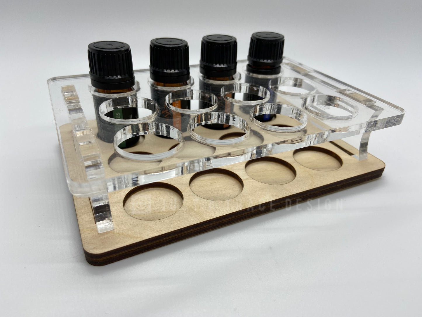 Essential Oils Holder, Acrylic & Wood Holder, Oil Organizer, Table Top, 12 Bottle Holder, Storage Display For Essential Oils, 5ml Bottle