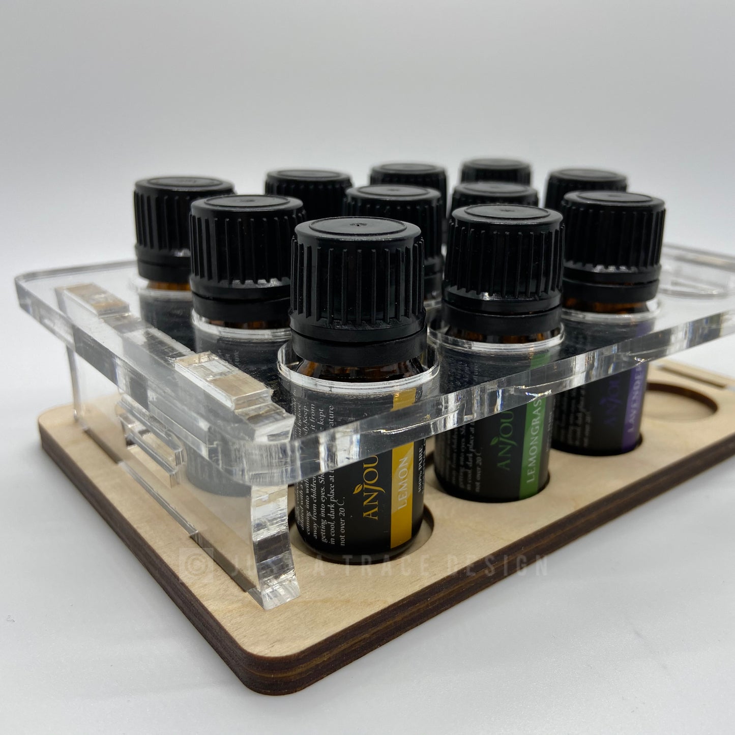 Essential Oils Holder, Acrylic & Wood Holder, Oil Organizer, Table Top, 12 Bottle Holder, Storage Display For Essential Oils, 5ml Bottle