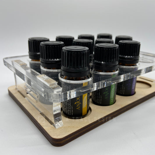 Essential Oils Holder,  Acrylic & Wood Holder, Oil Organizer, Table Top, 12 Bottle Holder, Storage Display For Essential Oils, 5ml Bottle