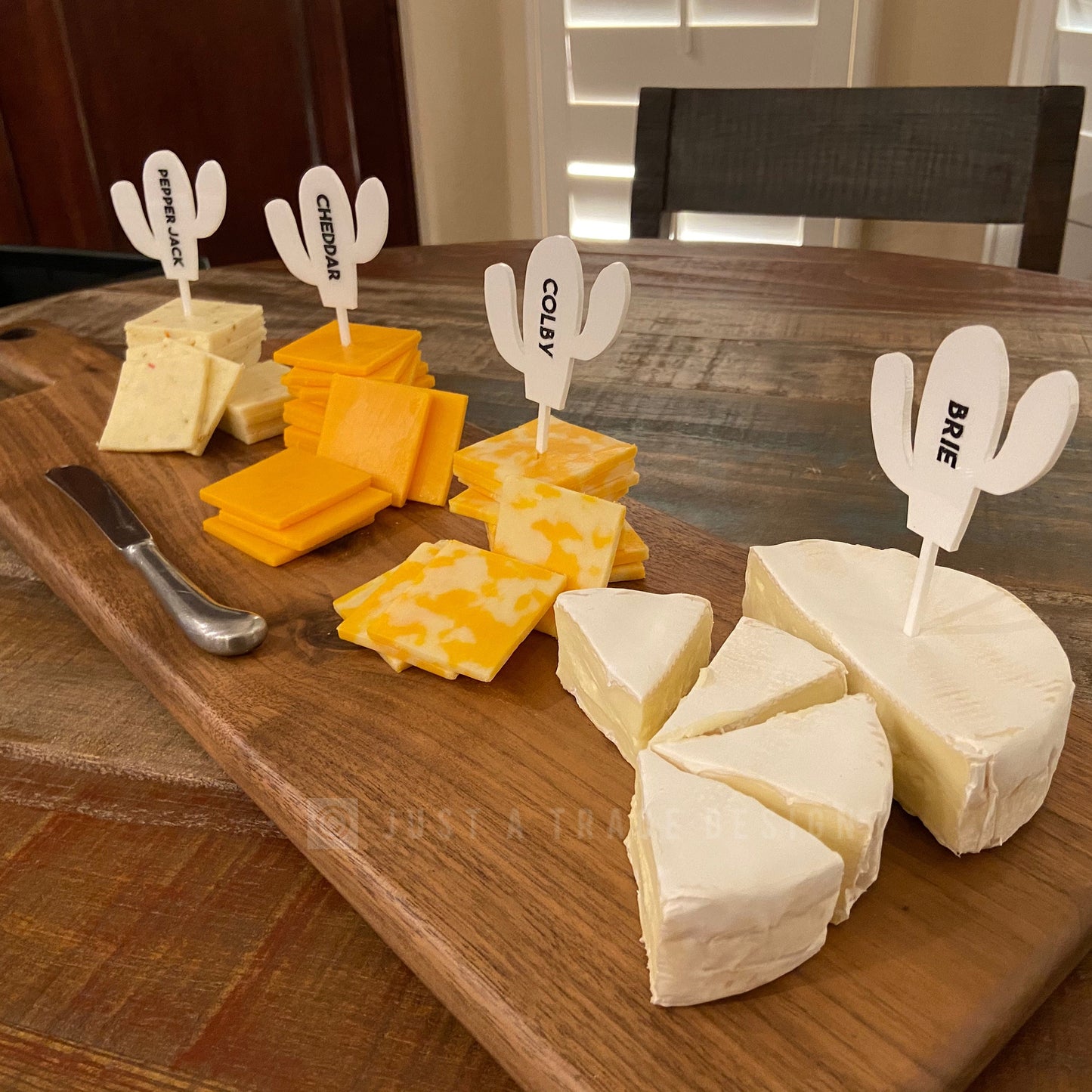 Set of 10 Cheese Markers, Feather or Cactus Pick, Grazing Board, Cheese Board, Serving Board, Charcuterie Board, Cheese Marker, Hostess Gift