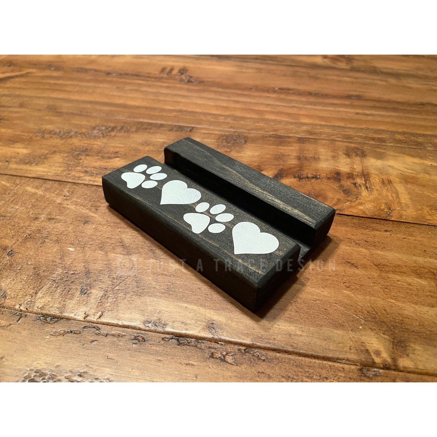 Paw & Heart Paw Prints Wood Business Card Holder - Business Cards - Desk Accessory - Business Gift - Dog Paw Print - Pet