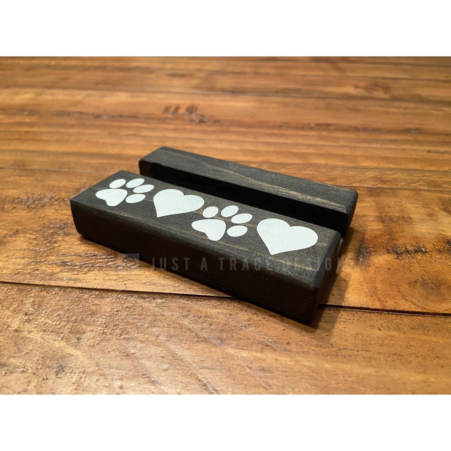 Paw & Heart Paw Prints Wood Business Card Holder - Business Cards - Desk Accessory - Business Gift - Dog Paw Print - Pet