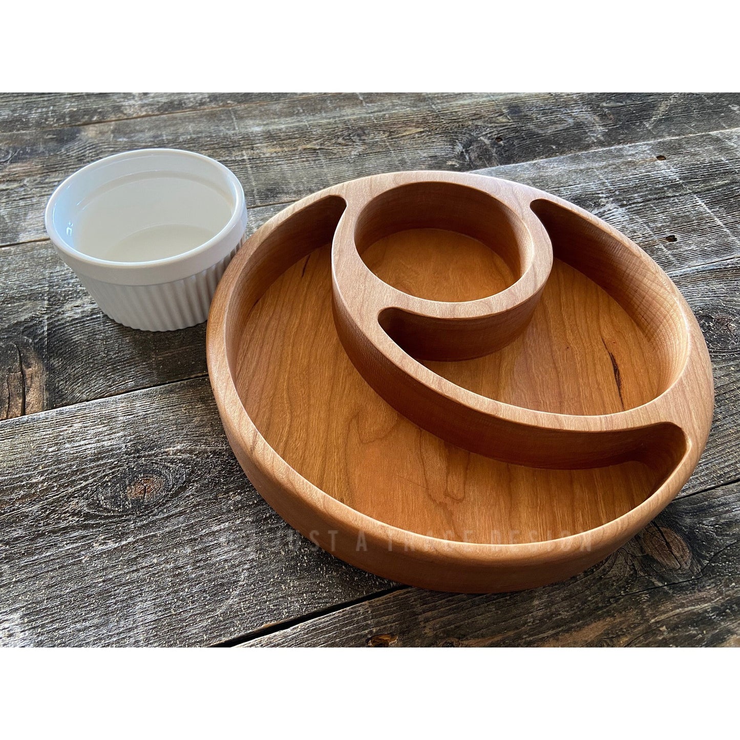 Wooden Chip & Dip Snack Tray, Chip Tray, Cracker Holder, Appetizer Tray, Wood Platter, Serving Tray, Ramekin Dish