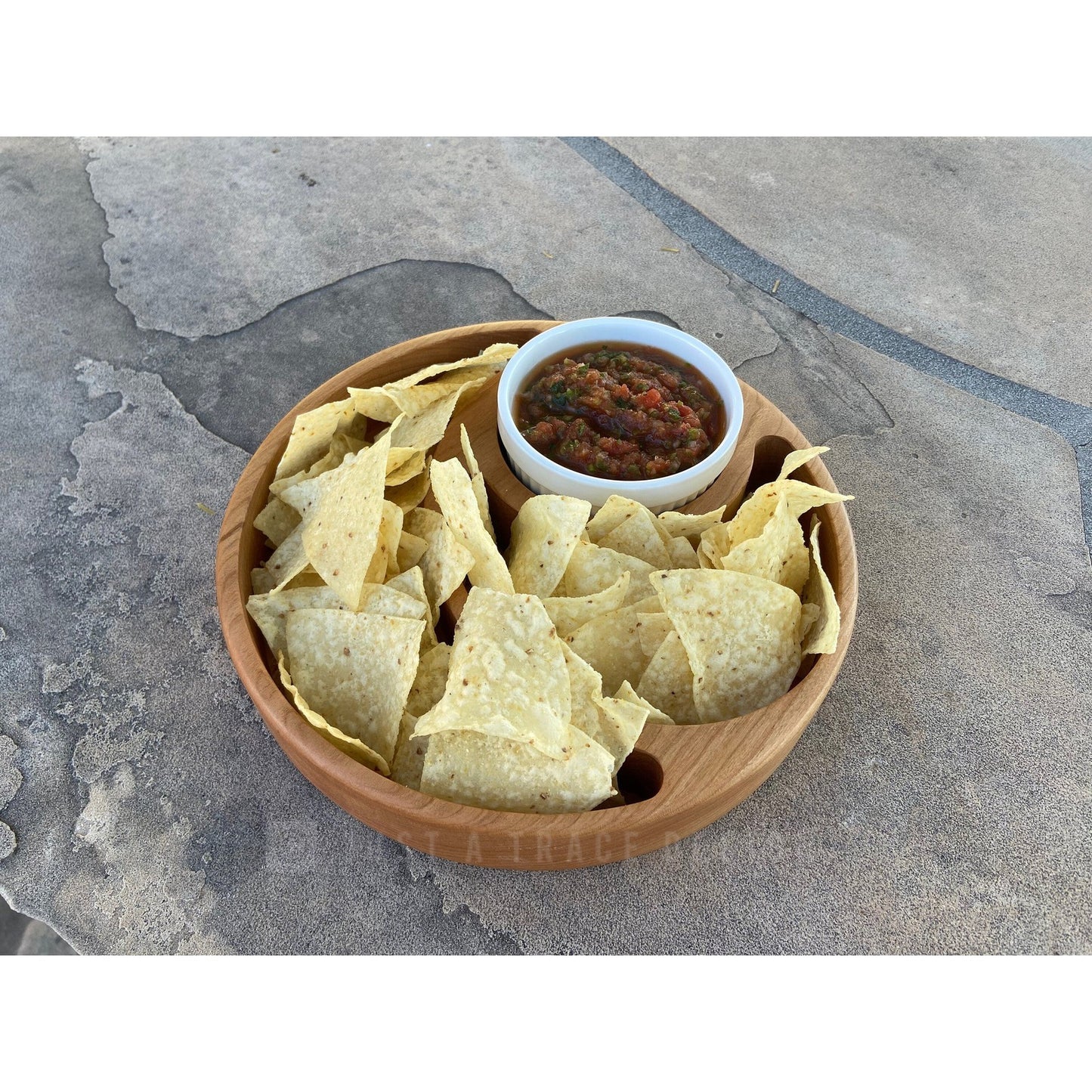 Wooden Chip & Dip Snack Tray, Chip Tray, Cracker Holder, Appetizer Tray, Wood Platter, Serving Tray, Ramekin Dish