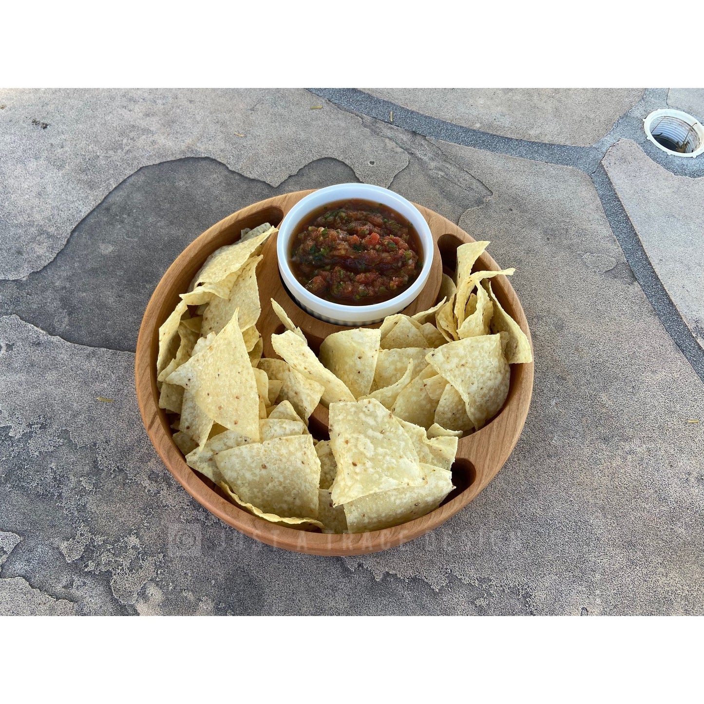 Wooden Chip & Dip Snack Tray, Chip Tray, Cracker Holder, Appetizer Tray, Wood Platter, Serving Tray, Ramekin Dish