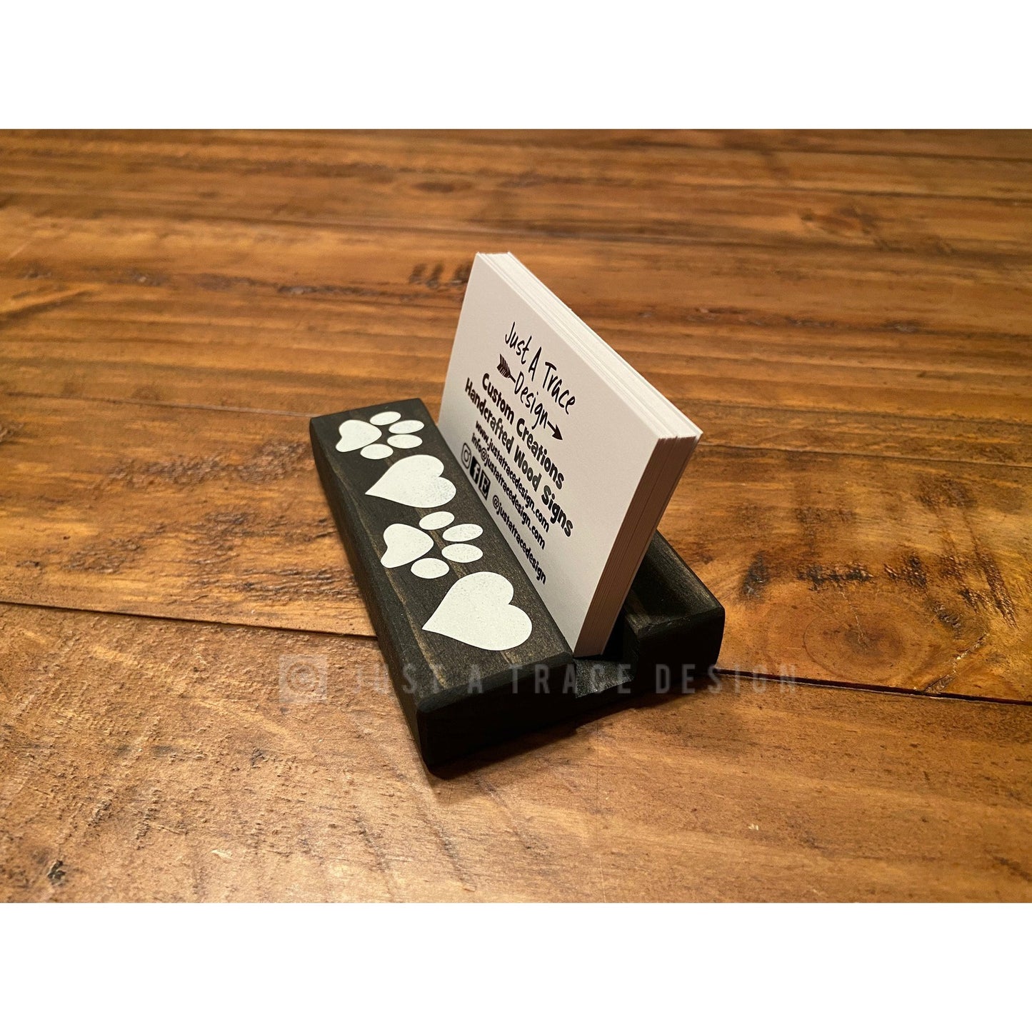 Paw & Heart Paw Prints Wood Business Card Holder - Business Cards - Desk Accessory - Business Gift - Dog Paw Print - Pet