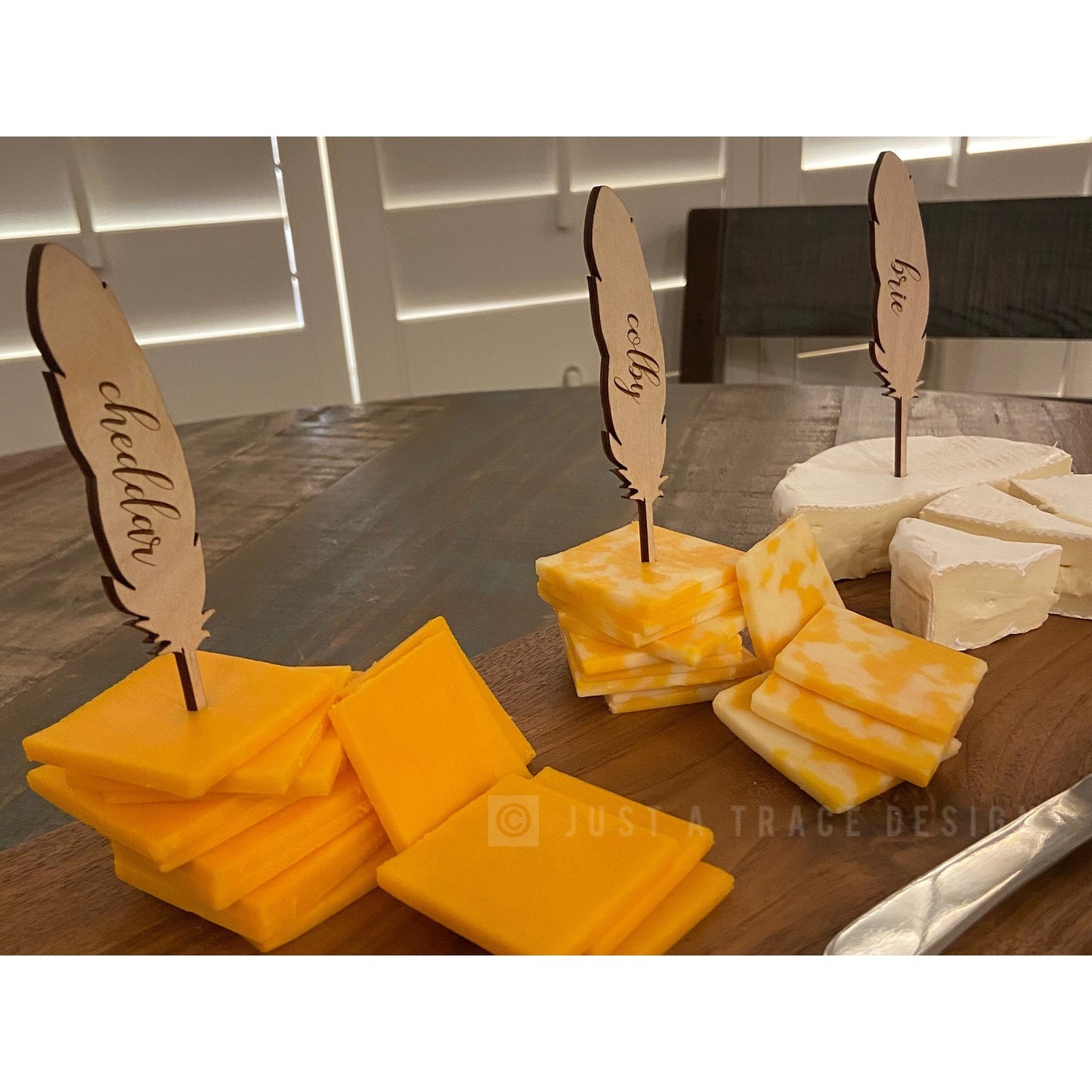 Set of 10 Cheese Markers, Feather or Cactus Pick, Grazing Board, Cheese Board, Serving Board, Charcuterie Board, Cheese Marker, Hostess Gift