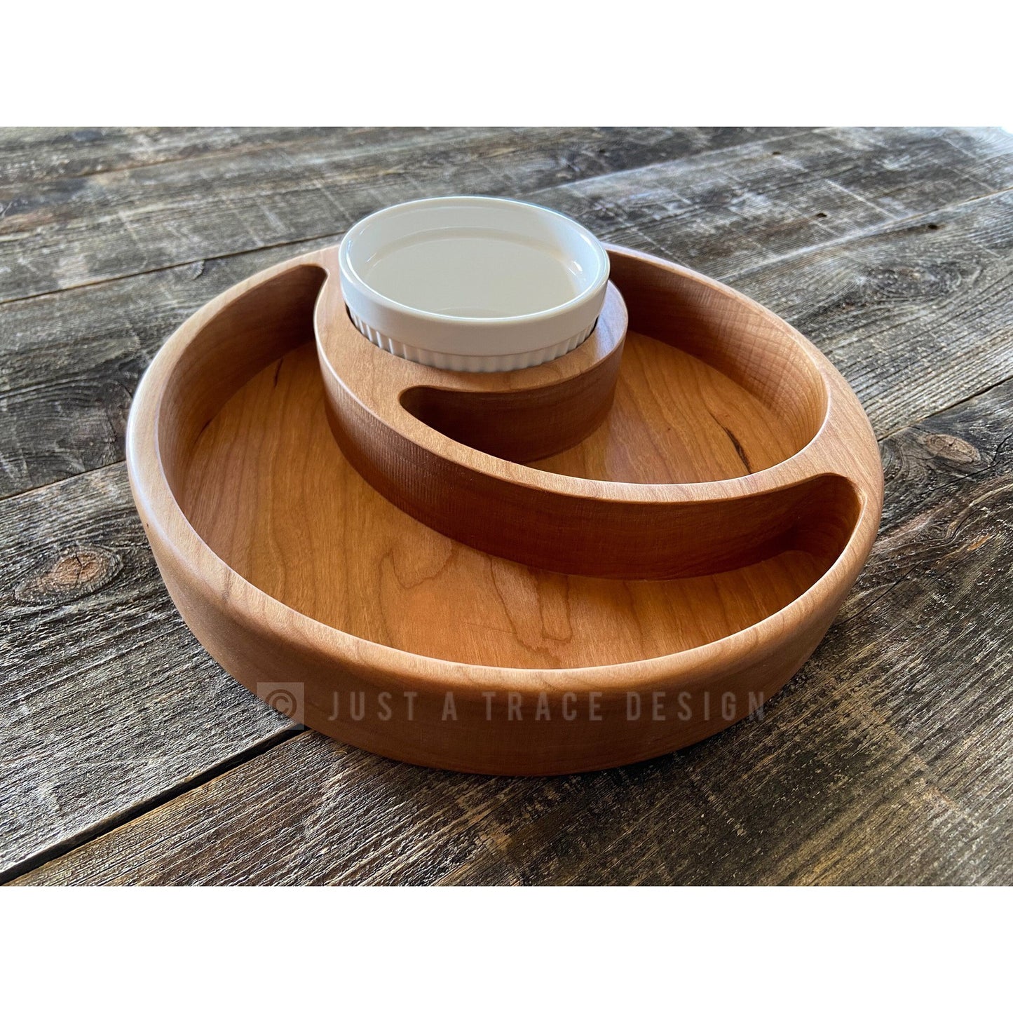 Wooden Chip & Dip Snack Tray, Chip Tray, Cracker Holder, Appetizer Tray, Wood Platter, Serving Tray, Ramekin Dish