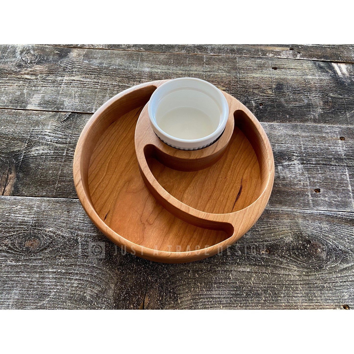 Wooden Chip & Dip Snack Tray, Chip Tray, Cracker Holder, Appetizer Tray, Wood Platter, Serving Tray, Ramekin Dish