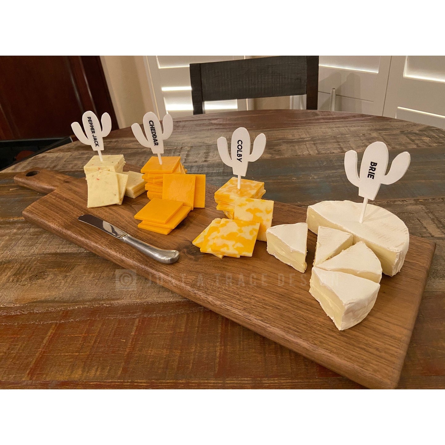 Set of 10 Cheese Markers, Feather or Cactus Pick, Grazing Board, Cheese Board, Serving Board, Charcuterie Board, Cheese Marker, Hostess Gift