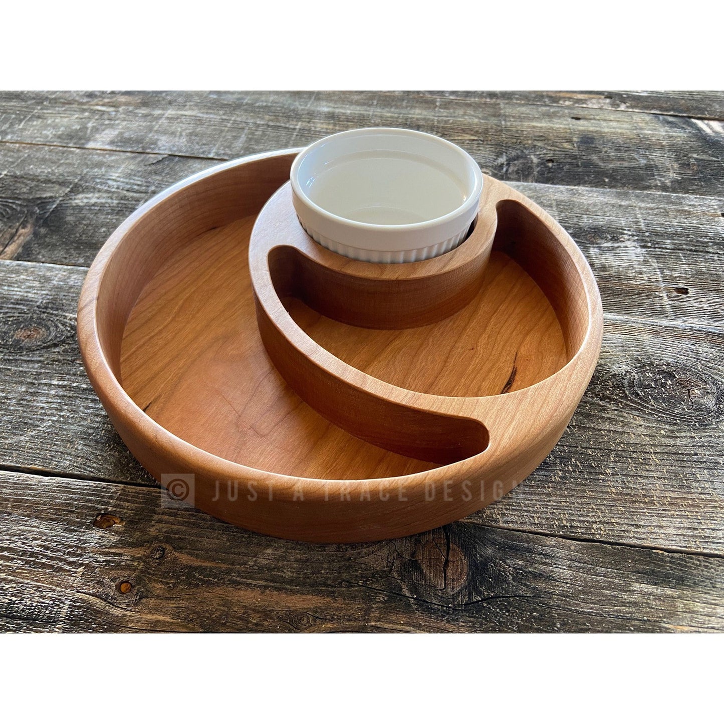 Wooden Chip & Dip Snack Tray, Chip Tray, Cracker Holder, Appetizer Tray, Wood Platter, Serving Tray, Ramekin Dish