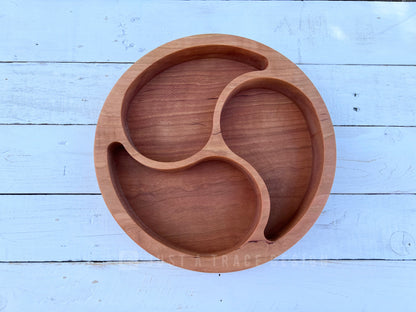 Wooden 3 Section Snack Tray, Grazing Board, Appetizer Tray, Ying Yang Wood Platter, Serving Tray, Nut Dish, Candy Dish, Nut Tray, Serving Platter