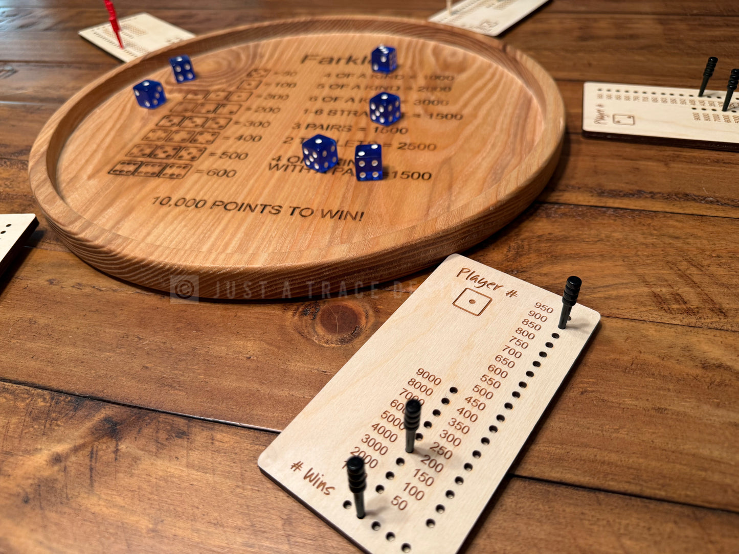 Individual Wooden Farkle Scorecards with Pegs – Set of 6, Reusable Dice Game Score Boards, Rustic Game Night Tracker