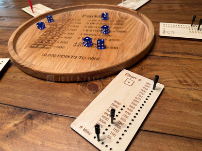 Individual Wooden Farkle Scorecards with Pegs – Set of 6, Reusable Dice Game Score Boards, Rustic Game Night Tracker