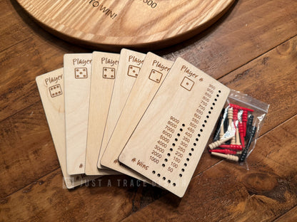 Individual Wooden Farkle Scorecards with Pegs – Set of 6, Reusable Dice Game Score Boards, Rustic Game Night Tracker