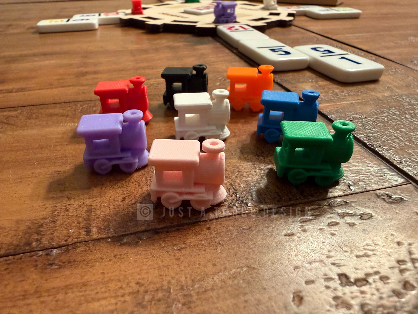 Mexican Train Domino Markers, Set of 8 Trains, Assorted Colors, Replacement Plastic Game Pieces