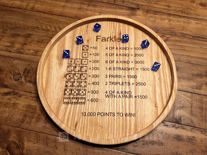 Farkle Dice Tray, Dice Game, Board Game, Wooden Rolling Tray, 10,000 Game, 14" Portable Game Tray, Farkle Scoring Guide, Family Game Night