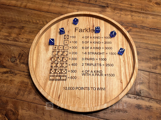 Farkle Dice Tray, Dice Game, Board Game, Wooden Rolling Tray, 10,000 Game, 14" Portable Game Tray, Farkle Scoring Guide, Family Game Night