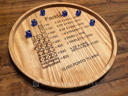 Farkle Dice Tray, Dice Game, Board Game, Wooden Rolling Tray, 10,000 Game, 14" Portable Game Tray, Farkle Scoring Guide, Family Game Night