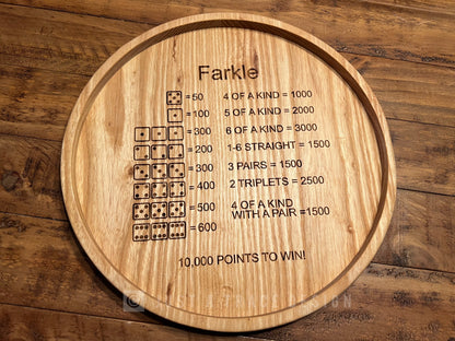 Farkle Dice Tray, Dice Game, Board Game, Wooden Rolling Tray, 10,000 Game, 14" Portable Game Tray, Farkle Scoring Guide, Family Game Night