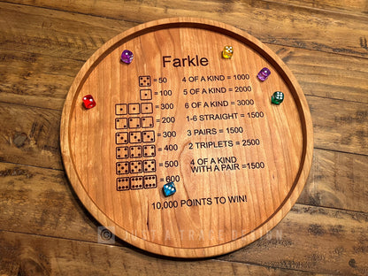 Farkle Dice Tray, Dice Game, Board Game, Wooden Rolling Tray, 10,000 Game, 14" Portable Game Tray, Farkle Scoring Guide, Family Game Night