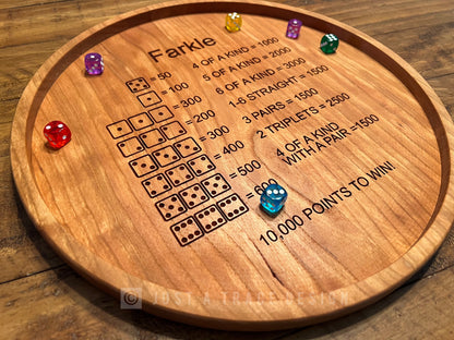 Farkle Dice Tray, Dice Game, Board Game, Wooden Rolling Tray, 10,000 Game, 14" Portable Game Tray, Farkle Scoring Guide, Family Game Night