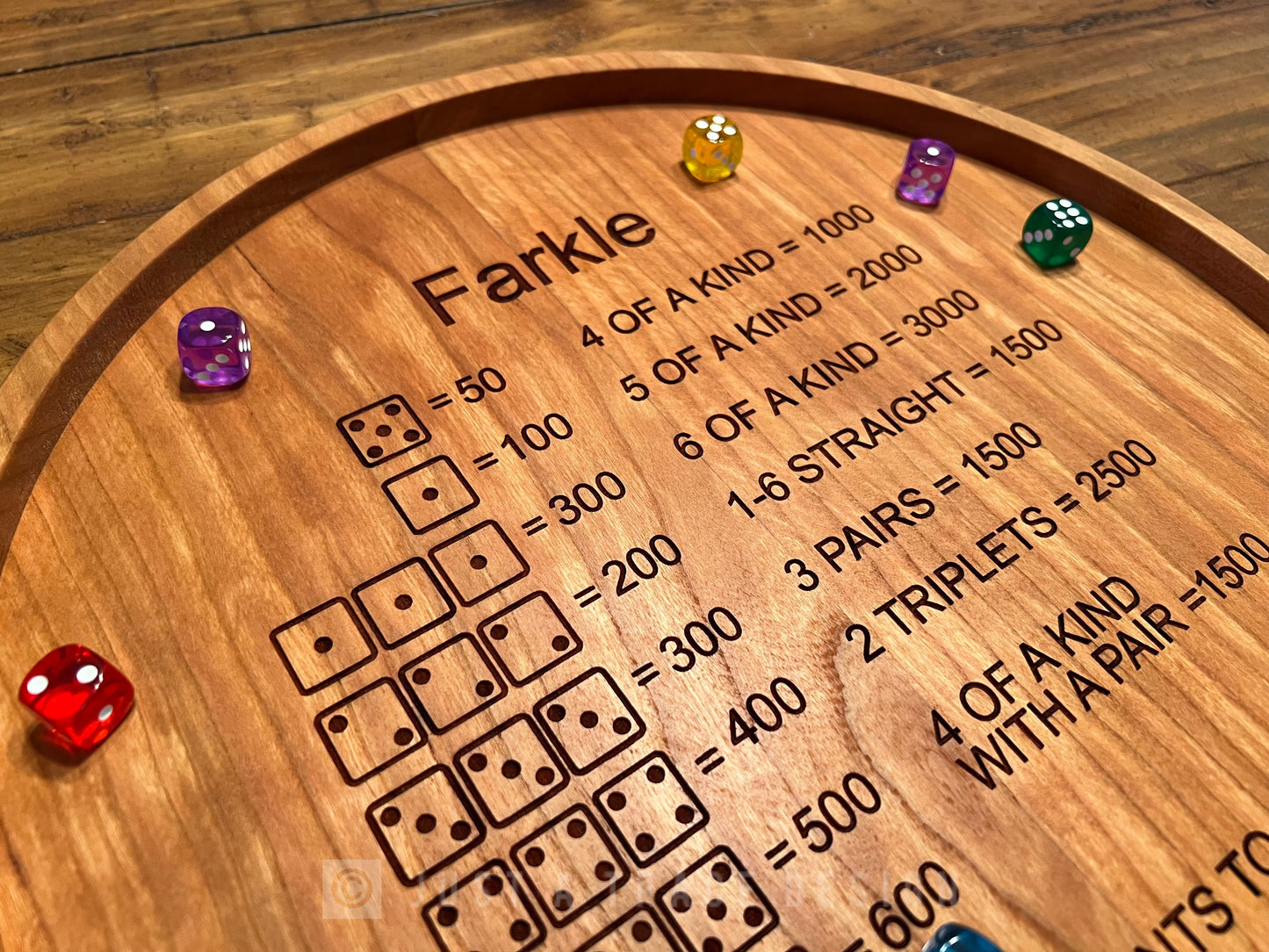 Farkle Dice Tray, Dice Game, Board Game, Wooden Rolling Tray, 10,000 Game, 14" Portable Game Tray, Farkle Scoring Guide, Family Game Night