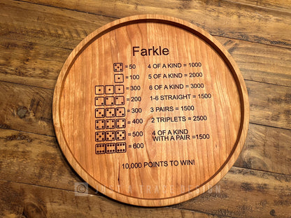 Farkle Dice Tray, Dice Game, Board Game, Wooden Rolling Tray, 10,000 Game, 14" Portable Game Tray, Farkle Scoring Guide, Family Game Night