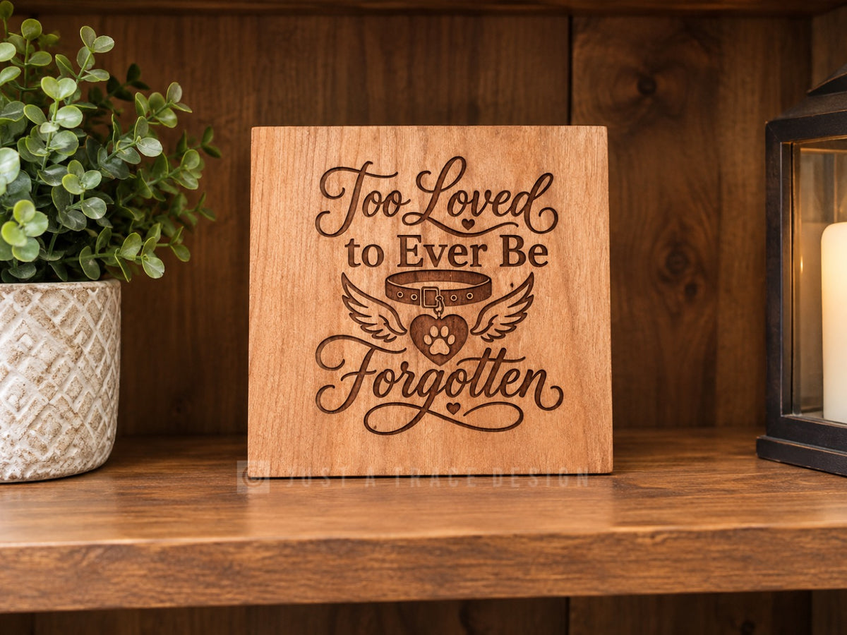 Too Loved To Be Forgotten, Dog & Cat Memorial Rainbow Bridge Mini Block Signs, Motivational Sign, Shelf Sitter Sign, 4"x4"x3/4"