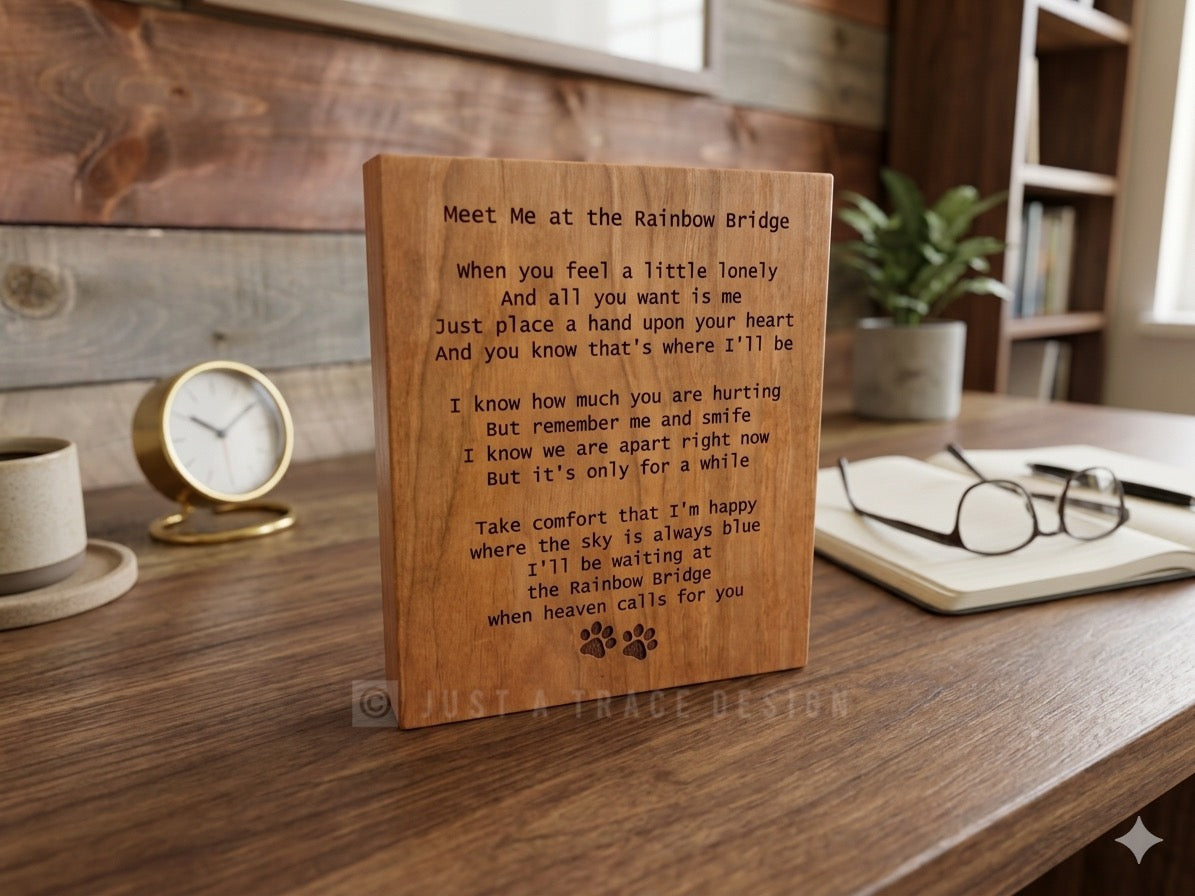 Meet Me at the Rainbow Bridge, Wooden Dog or Cat Memorial Sign, Pet Loss Gift, Shelf Sitter Sign