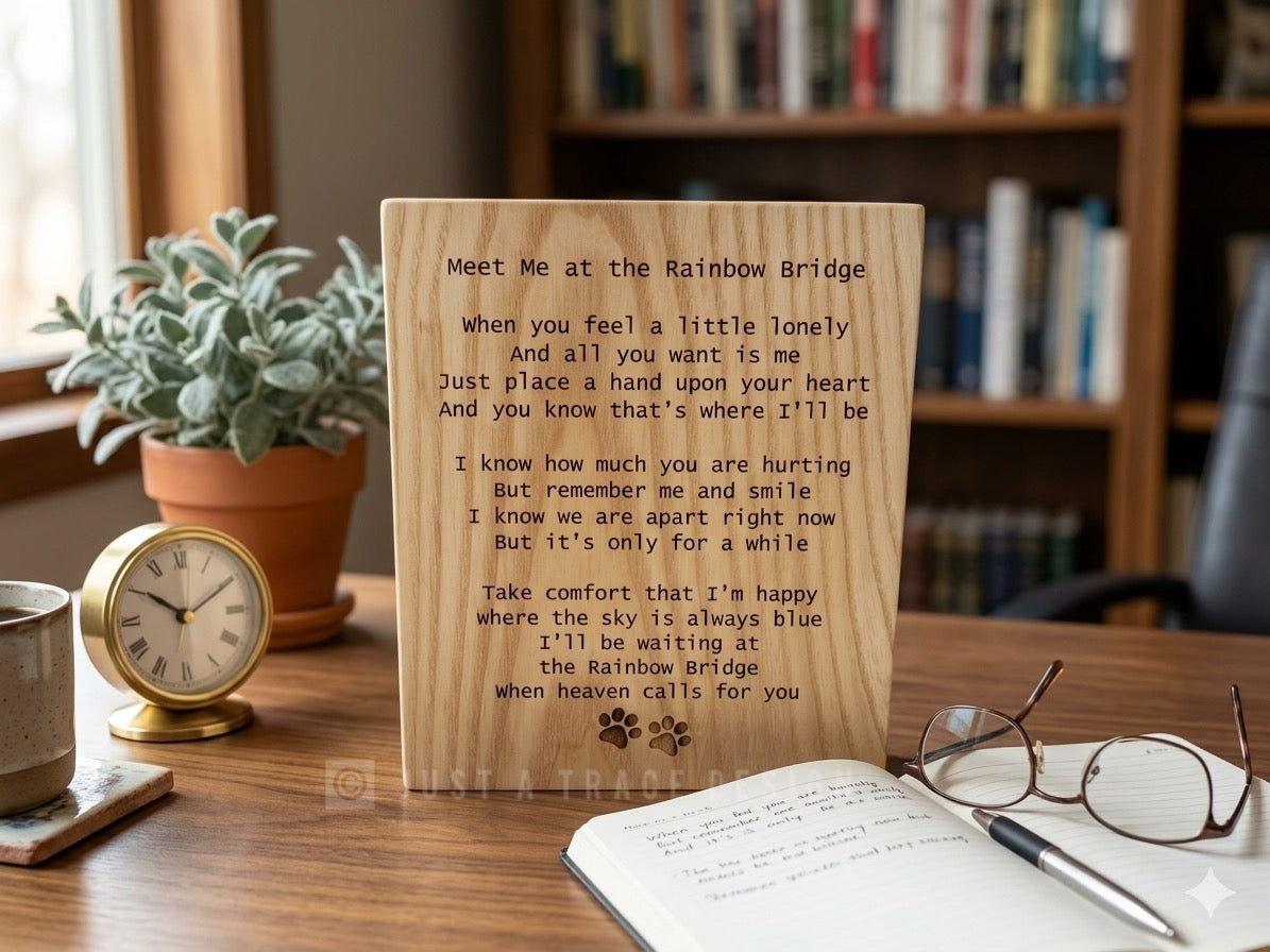 Meet Me at the Rainbow Bridge, Wooden Dog or Cat Memorial Sign, Pet Loss Gift, Shelf Sitter Sign