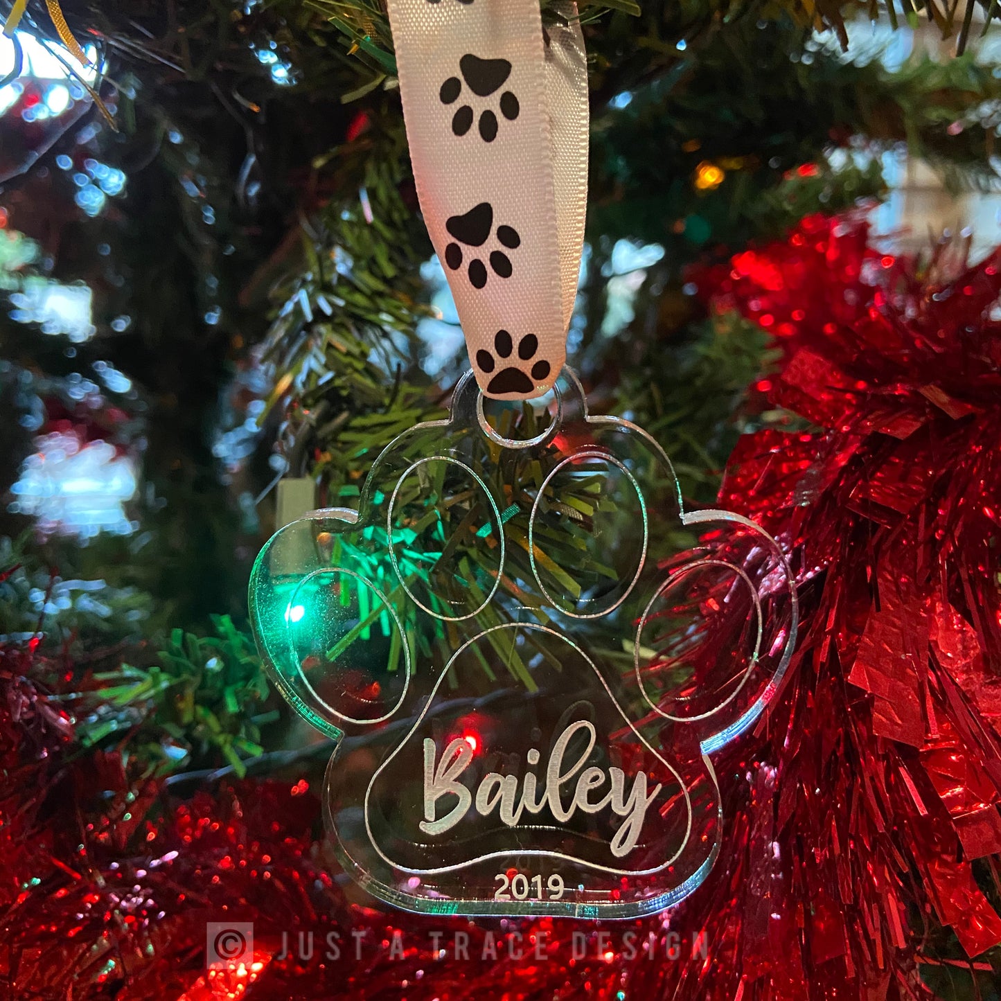 Personalized Acrylic Dog Paw Christmas Ornament, Dog Ornament, Pet Ornament, Holiday Ornament, Custom Ornament, Pet Parent Gift