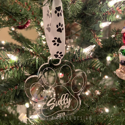 Personalized Acrylic Dog Paw Christmas Ornament, Dog Ornament, Pet Ornament, Holiday Ornament, Custom Ornament, Pet Parent Gift