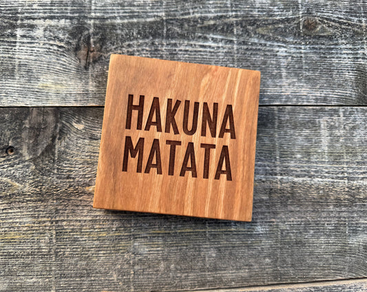 Hakuna Matata Mini Block Wooden Sign, Daily Reminder, Inspirational Sign, Motivational Sign, No Worries Shelf Sitter Sign, 4"x4"x3/4" Sign